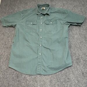 LL Bean Sunwashed Canvas Shirt Mens XL Teal Cotton Traditional Fit Short Sleeve